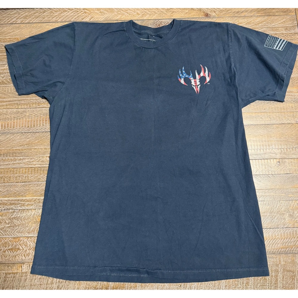 Buck Wear T-Shirt Mens Large Navy Blue Patriotic Flag Antler Logo Preloved